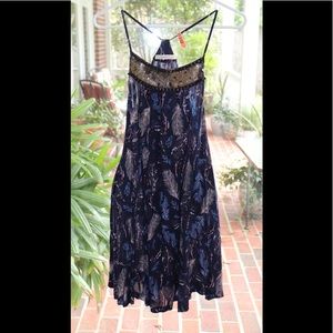 HAZEL NAVY BLUE FEATHER PRINT BOHO DRESS